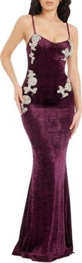 Dress the Population Giovanna Crystal Detail Velvet Mermaid Gown