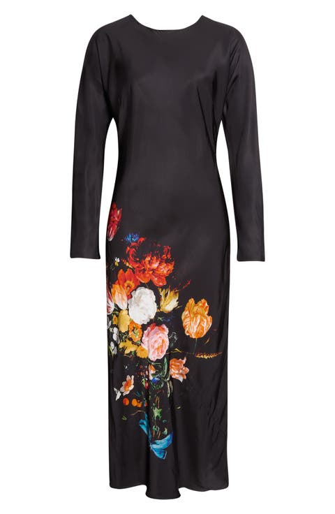 Davion Floral Print Long Sleeve Midi Dress
