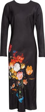 Dries Van Noten Davion Floral Print Long Sleeve Midi Dress