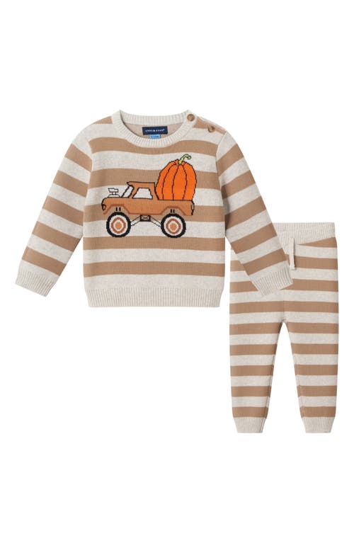 Andy & Evan Stripe Pumpkin Jacquard Cotton Sweater & Pants Set In Multi