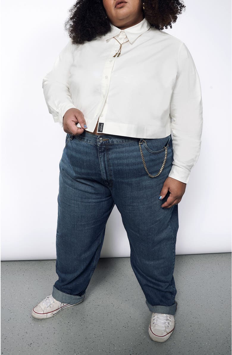 WILDFANG The Essential Long Sleeve Cropped Oxford Button Up, Alternate, color, White