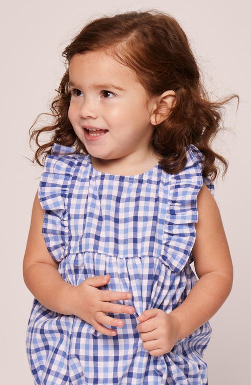 Shop Petite Plume Gingham Check Bubble Romper In Blue