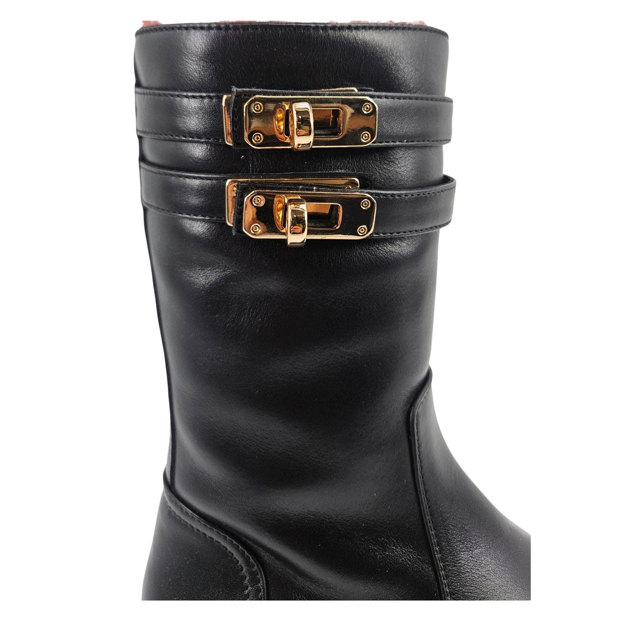 Shearling Lined Buckle Strap Platform Boots, Alternate, color, black