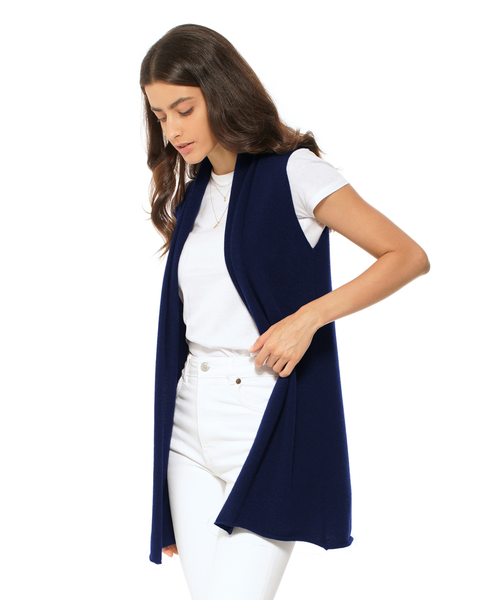 Pure Cashmere Sleeveless Long Open Front Cardigan