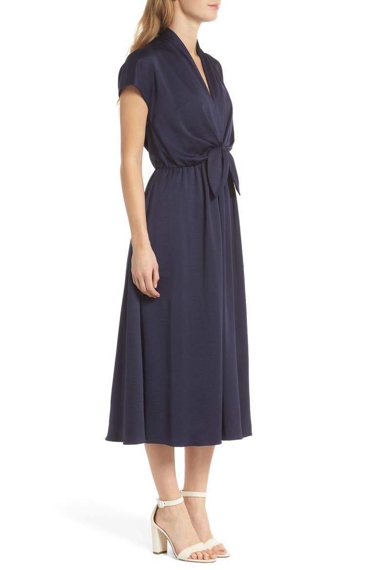 Margie Tie Waist Satin Midi Dress (Nordstrom Exclusive), Alternate, color, NAVY