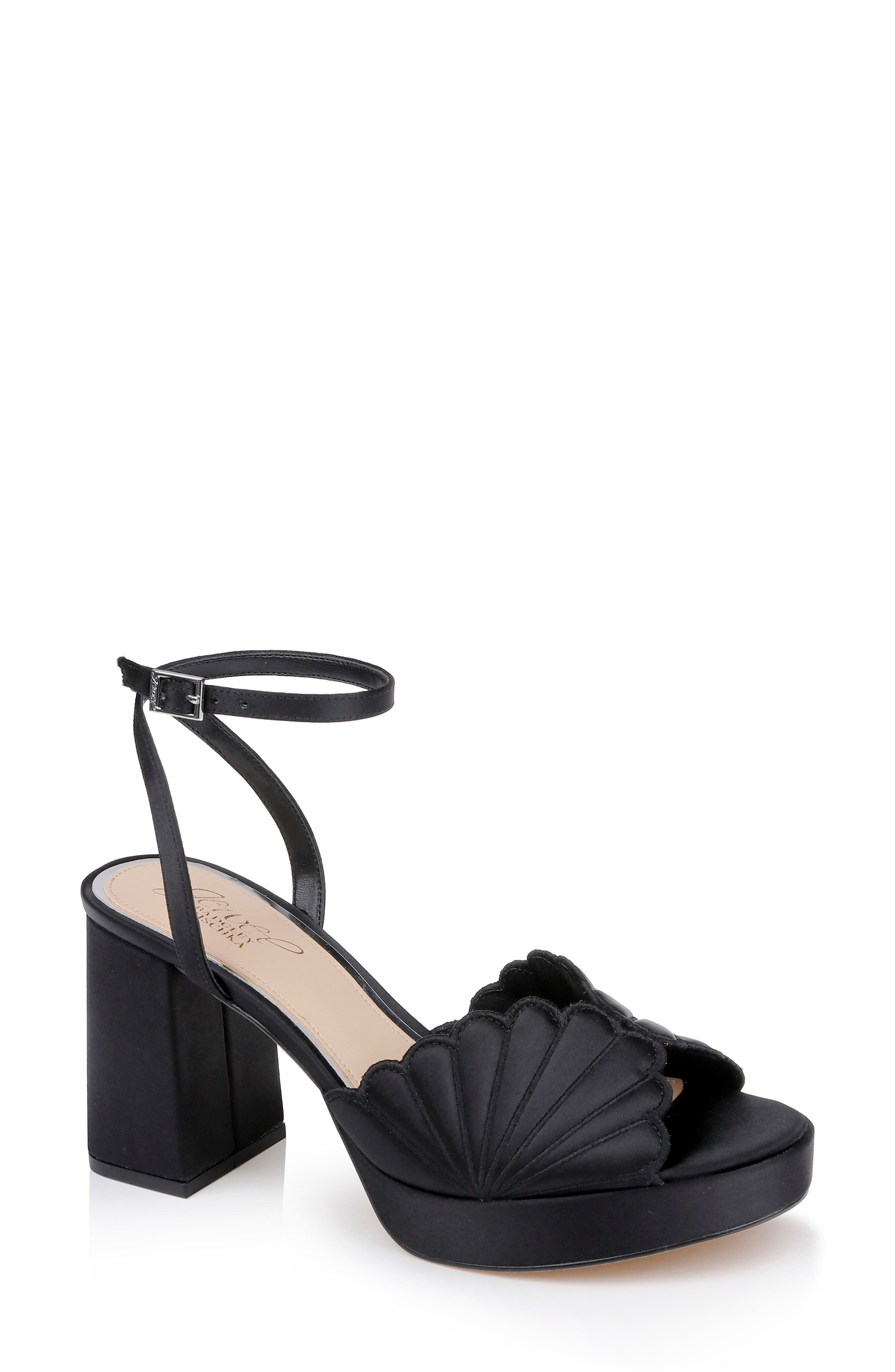 Jewel Badgley Mischka Paola Ankle Strap Platform Sandal, Main, color, Black Satin