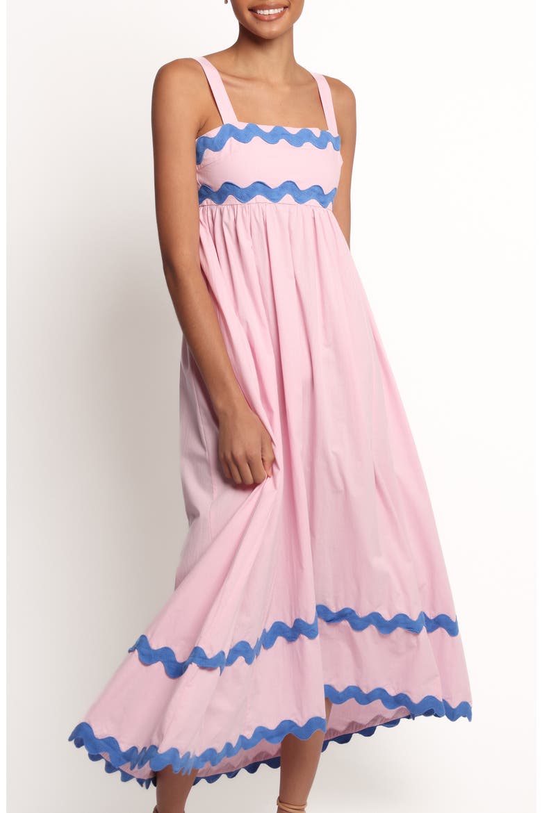 Reece Rickrack Trim Midi Dress, Main, color, PINK/BLUE TRIM