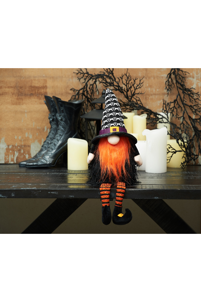Orange Dangle Leg Halloween Gnome with LED Shelf Sitter, Alternate, color, Orange