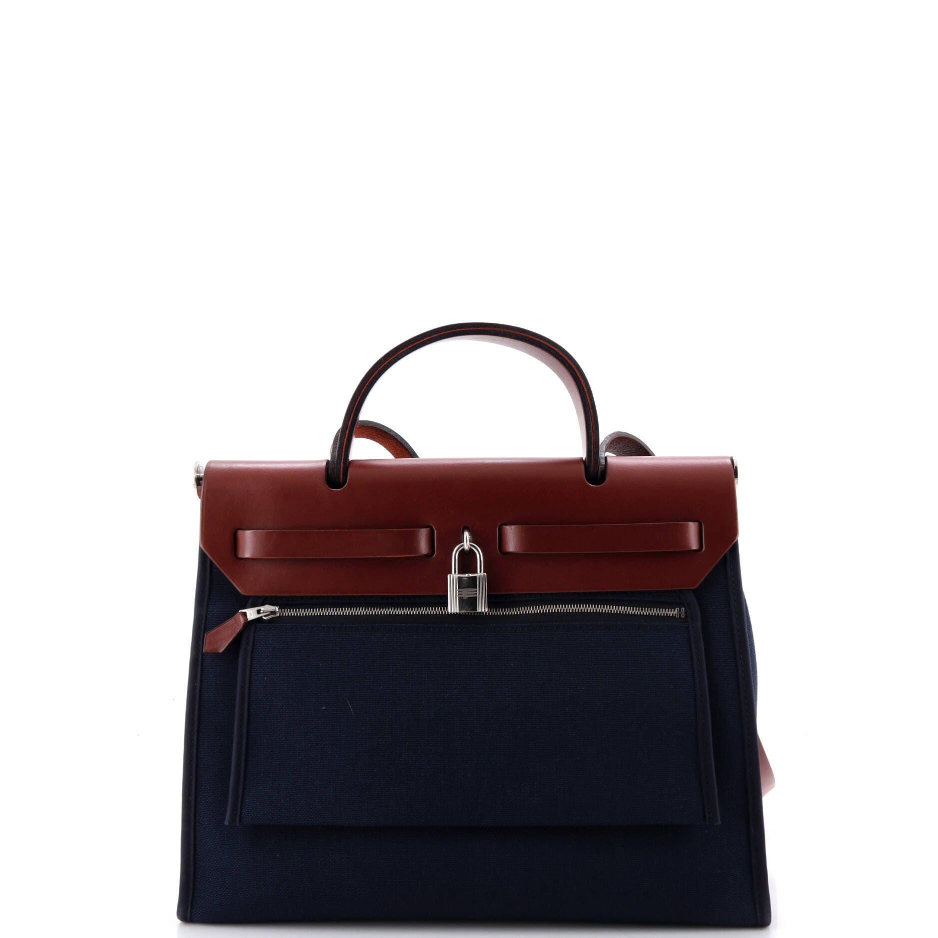 Pre-Owned Hermes Herbag Zip Leather and Toile 31, Alternate, color, Bleu Nuit