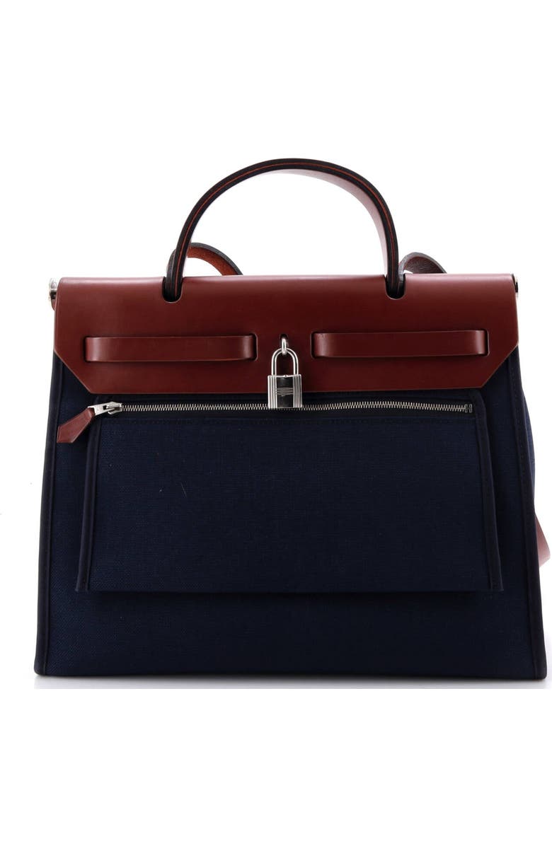 Pre-Owned Hermes Herbag Zip Leather and Toile 31, Alternate, color, Bleu Nuit