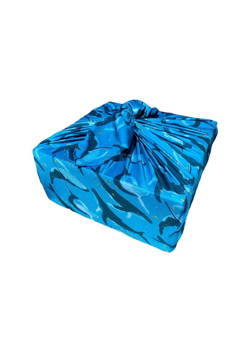 Set of 2 Large Reusable Cloth Furoshiki Gift Wrap | Whales & Waves, Main, color, Whales & Waves