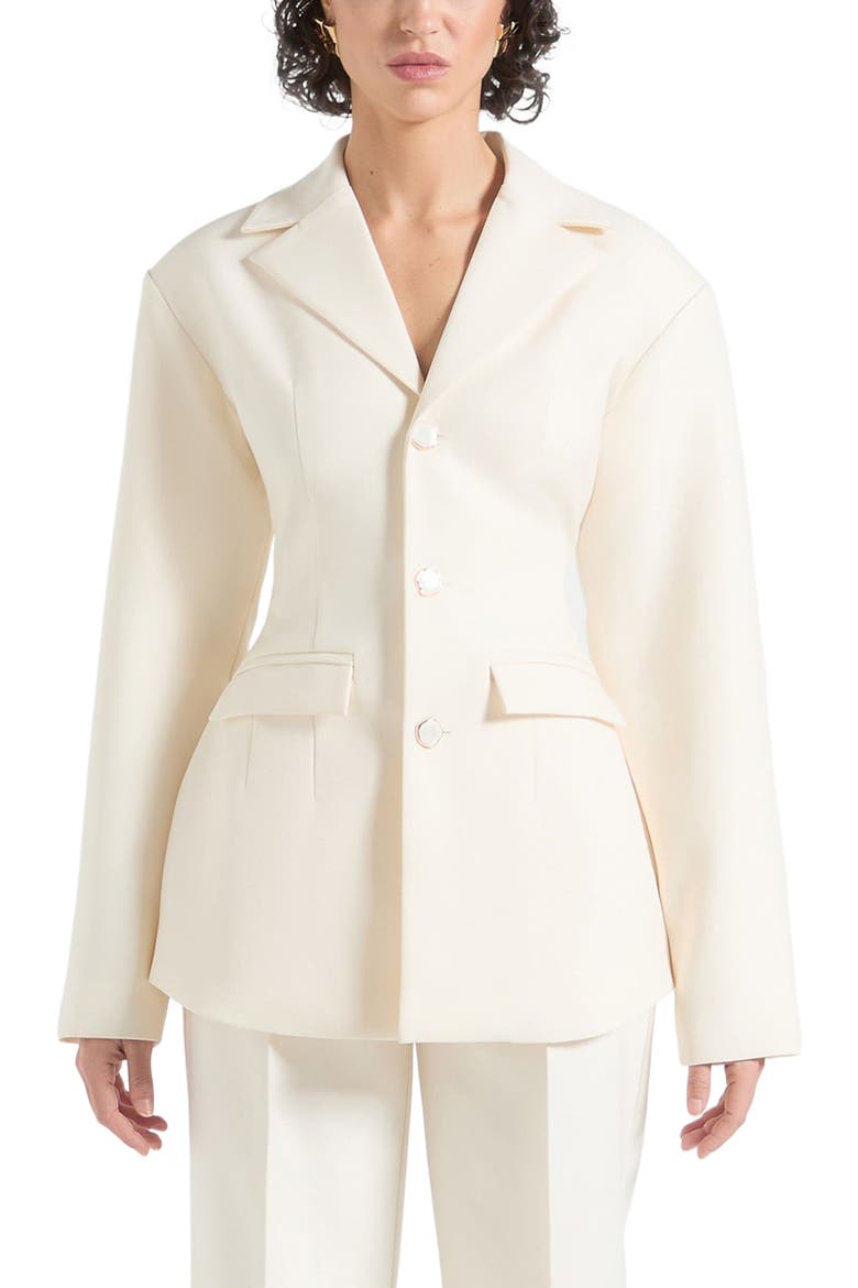 Claire Wide Shoulder Cinch Waist Blazer, Main, color, Cream