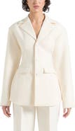 Manière De Voir Claire Wide Shoulder Cinch Waist Blazer