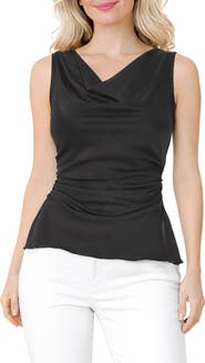 TASH AND SOPHIE Crushed Satin Cowl Neck Top