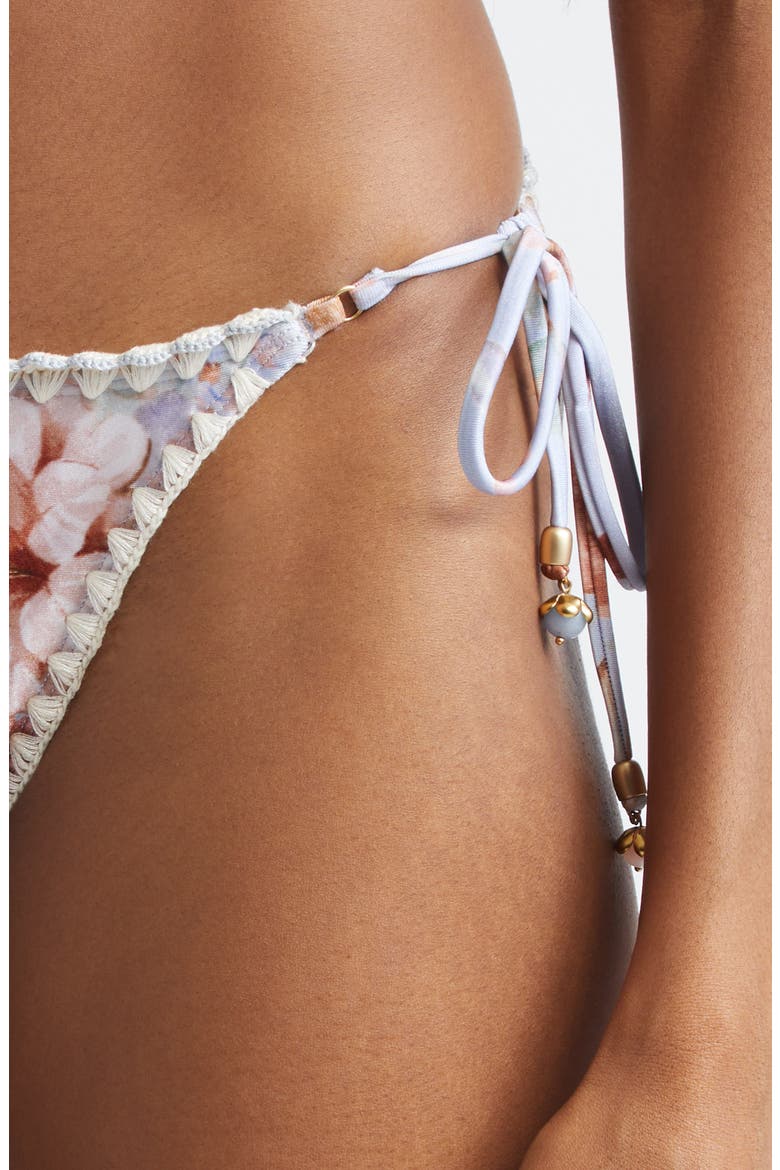 Awaken Crochet Edge Side Tie Bikini Bottoms, Alternate, color, CHAMBRAY FLORAL