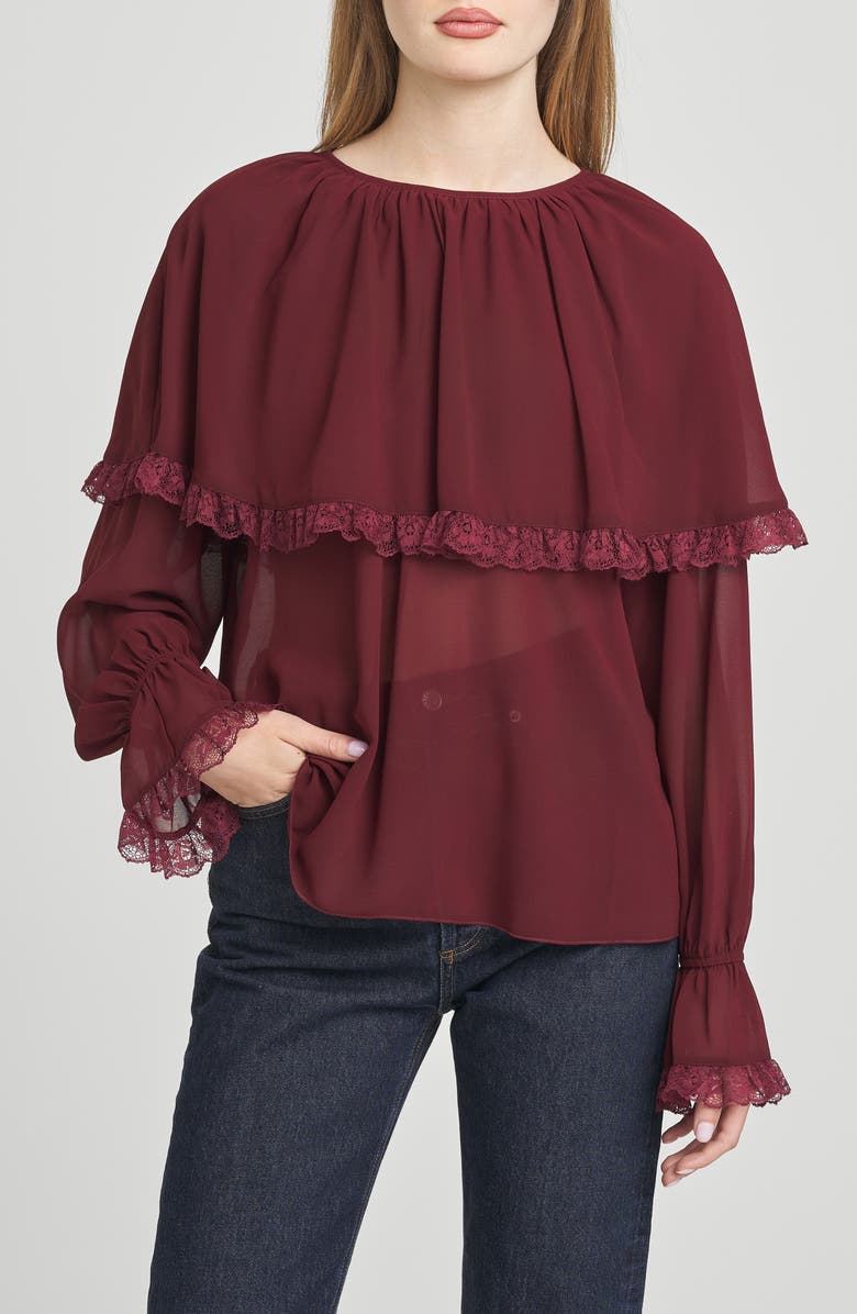 WAYF Mirabel Capelet Top, Alternate, color, Merlot