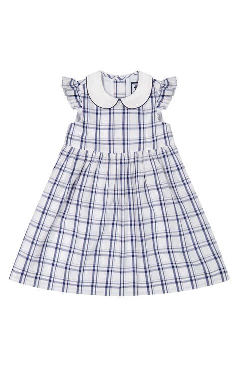 Riley Girls Flutter Sleeve Dress Navy Plaid
