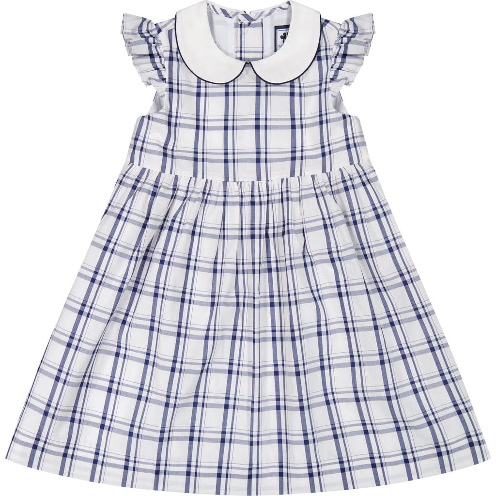 BUSY BEES BUSY BEES RILEY GIRLS FLUTTER SLEEVE DRESS NAVY PLAID