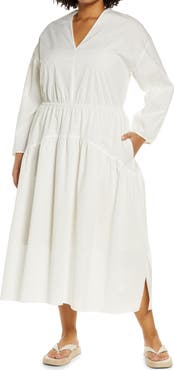 Vince Double V-Neck Long Sleeve Cotton Dress