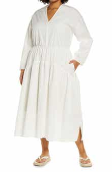 Vince Double V-Neck Long Sleeve Cotton Dress