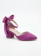 Forever & Always Shoes Arielle Bow Ankle Strap Block Heel Pump