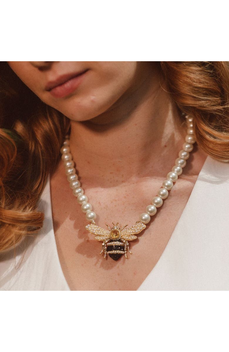 Bill Skinner Studio Bejewelled Pearl Bee Necklace, Alternate, color, Bee
