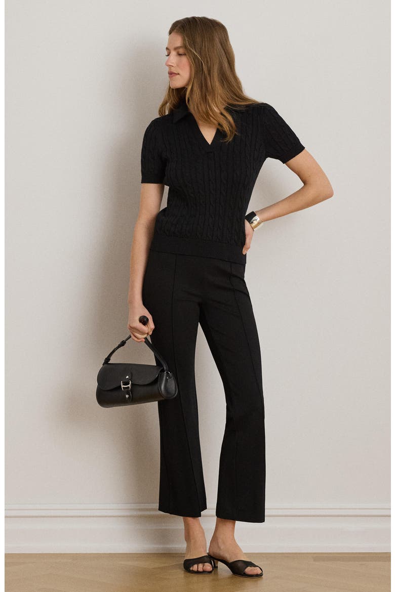 Pintuck Stretch Knit Ankle Bootcut Pants, Alternate, color, BLACK