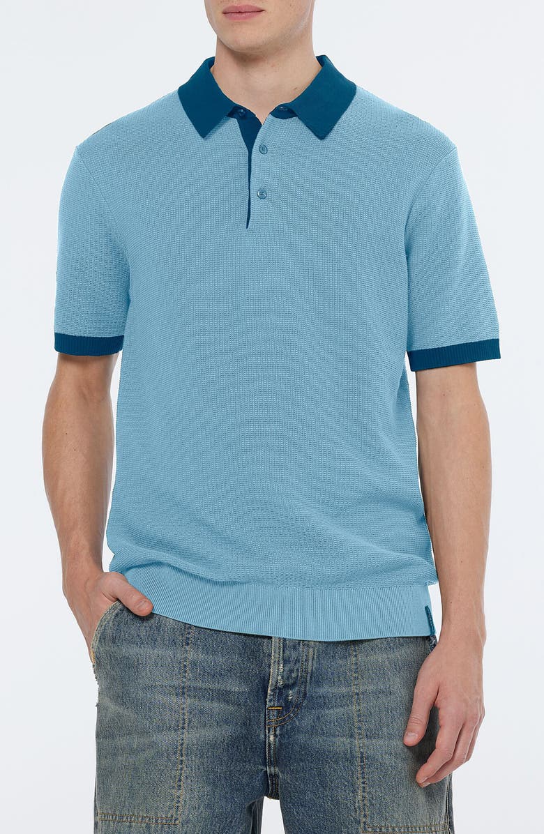 Scotch & Soda Textured Cotton Knit Polo, Main, color, Spring Blue