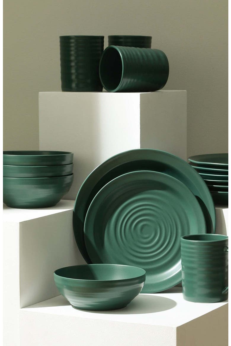 Orbit Stoneware 16-Piece Dinnerware Set with Cereal Bowls and Mugs, Alternate, color, Green