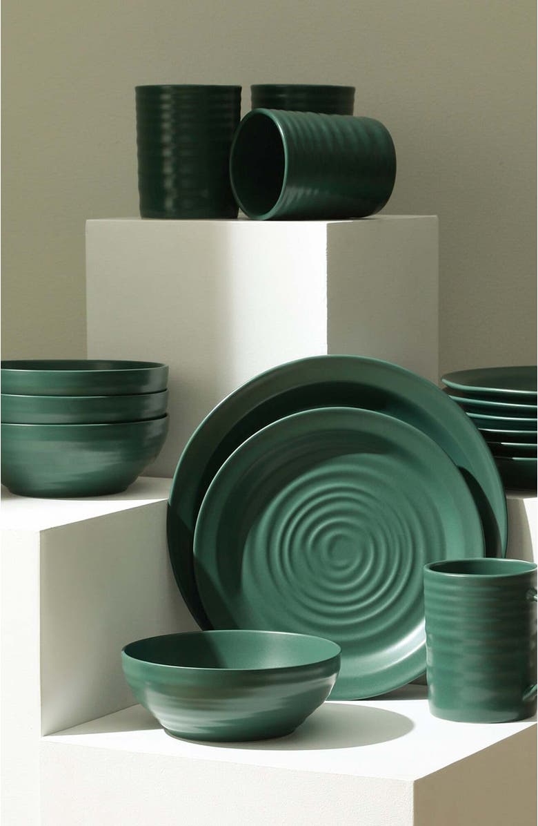 Stone Lain Orbit Stoneware 16-Piece Dinnerware Set with Cereal Bowls and Mugs, Alternate, color, Green