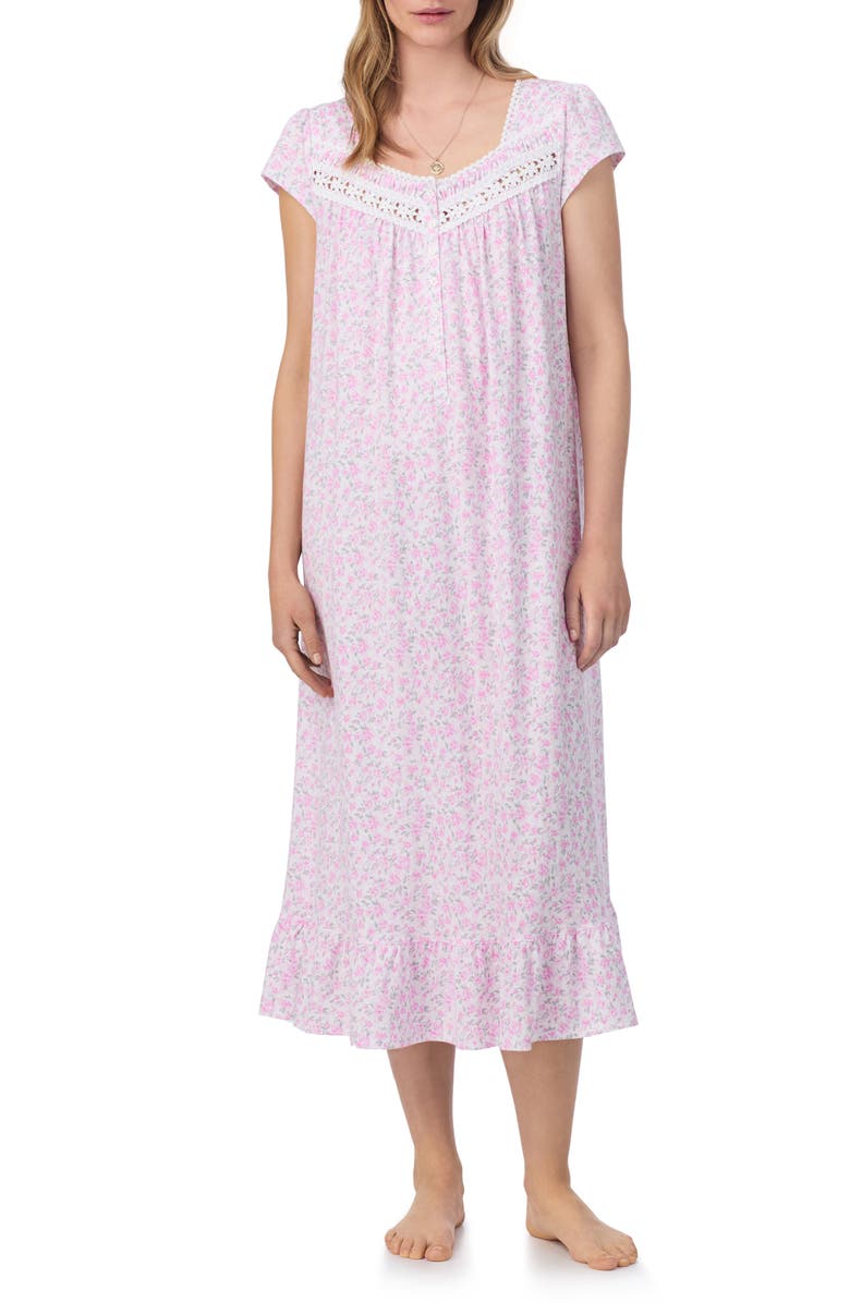 Eileen West Cap Sleeve Cotton Nightgown, Main, color, White Ditsy