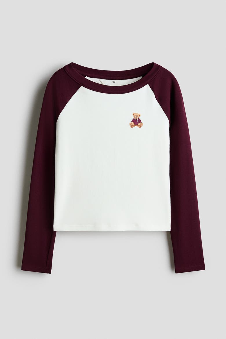 Long-Sleeved T-Shirt With Printed Motif, Main, color, Dark red/teddy bear