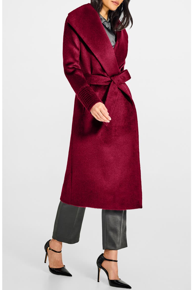 Shawl Collar Alpaca & Wool Blend Longline Wrap Coat, Alternate, color, BORDEAUX