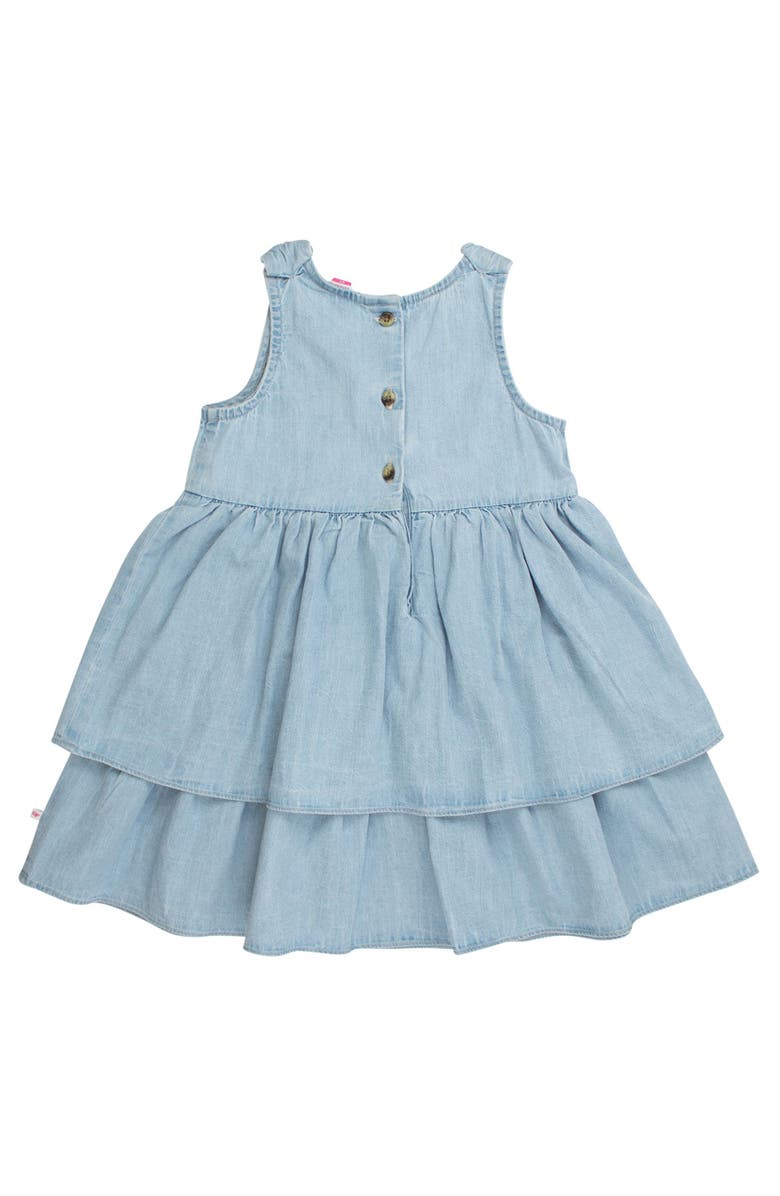 RuffleButts Woven Bow Jumper Dress, Alternate, color, Light Wash