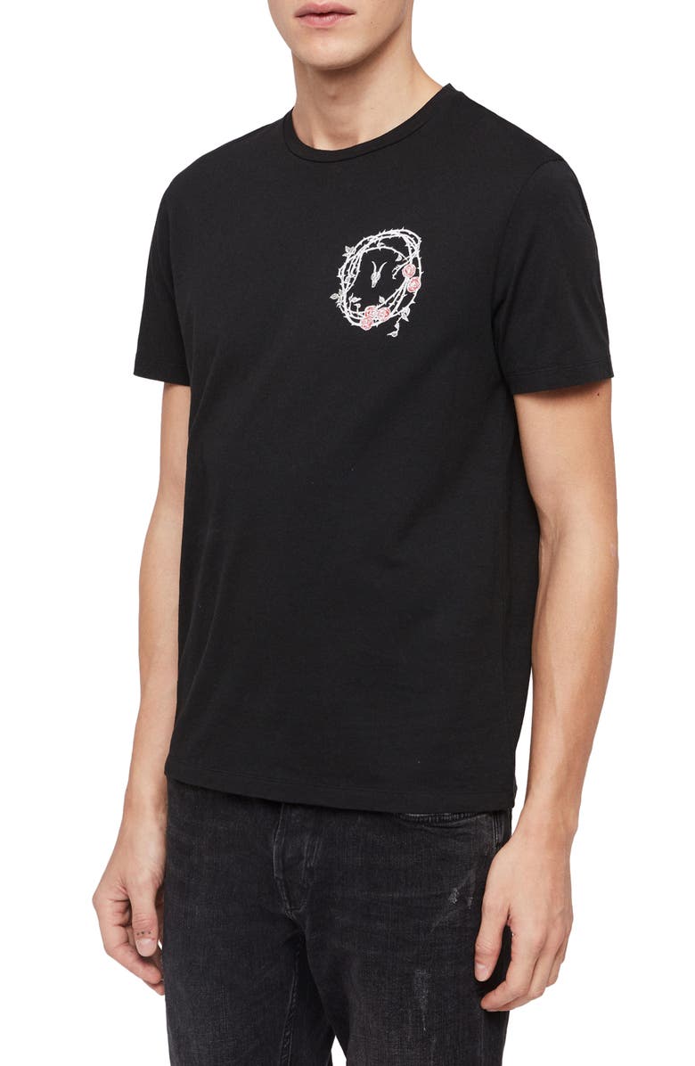 AllSaints Rose Skull Graphic T-Shirt, Alternate, color, 