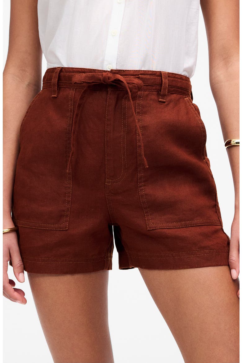Drawstring Linen Shorts, Alternate, color, HENNA