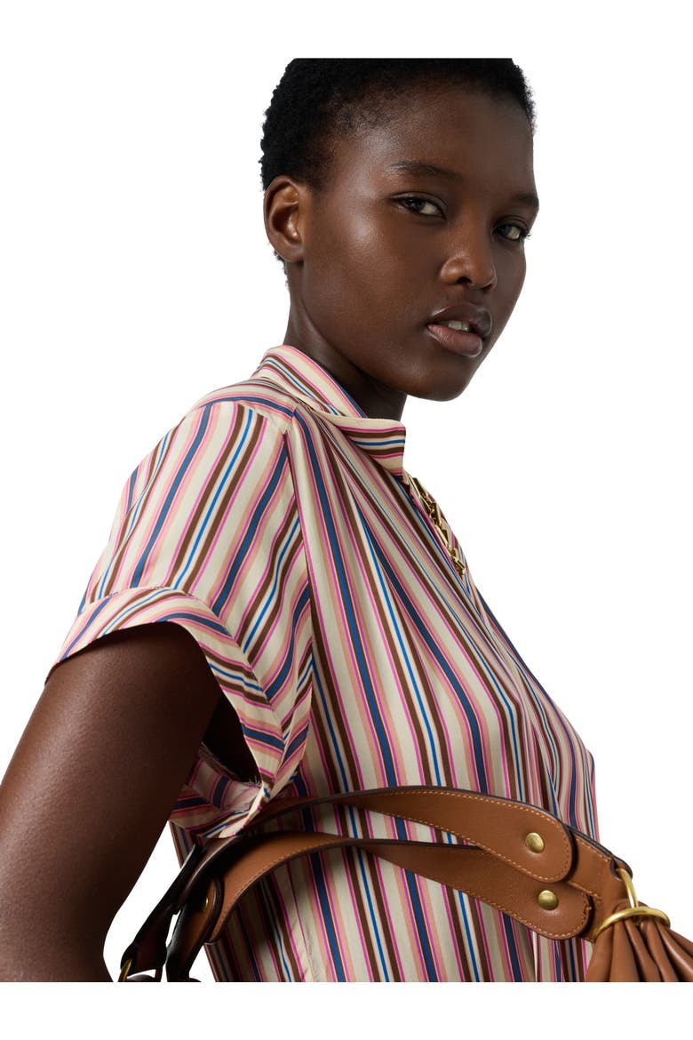 Striped Button-Front  Midi Dress, Alternate, color, Multicolored