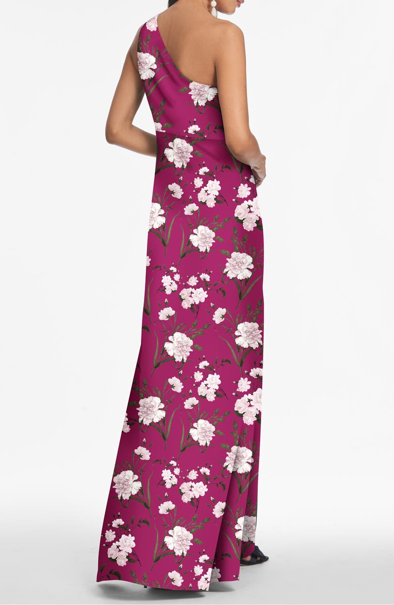 Sachin & Babi Delphine Floral One-Shoulder Satin Crepe Sheath Gown, Alternate, color, Rhodolite Roses