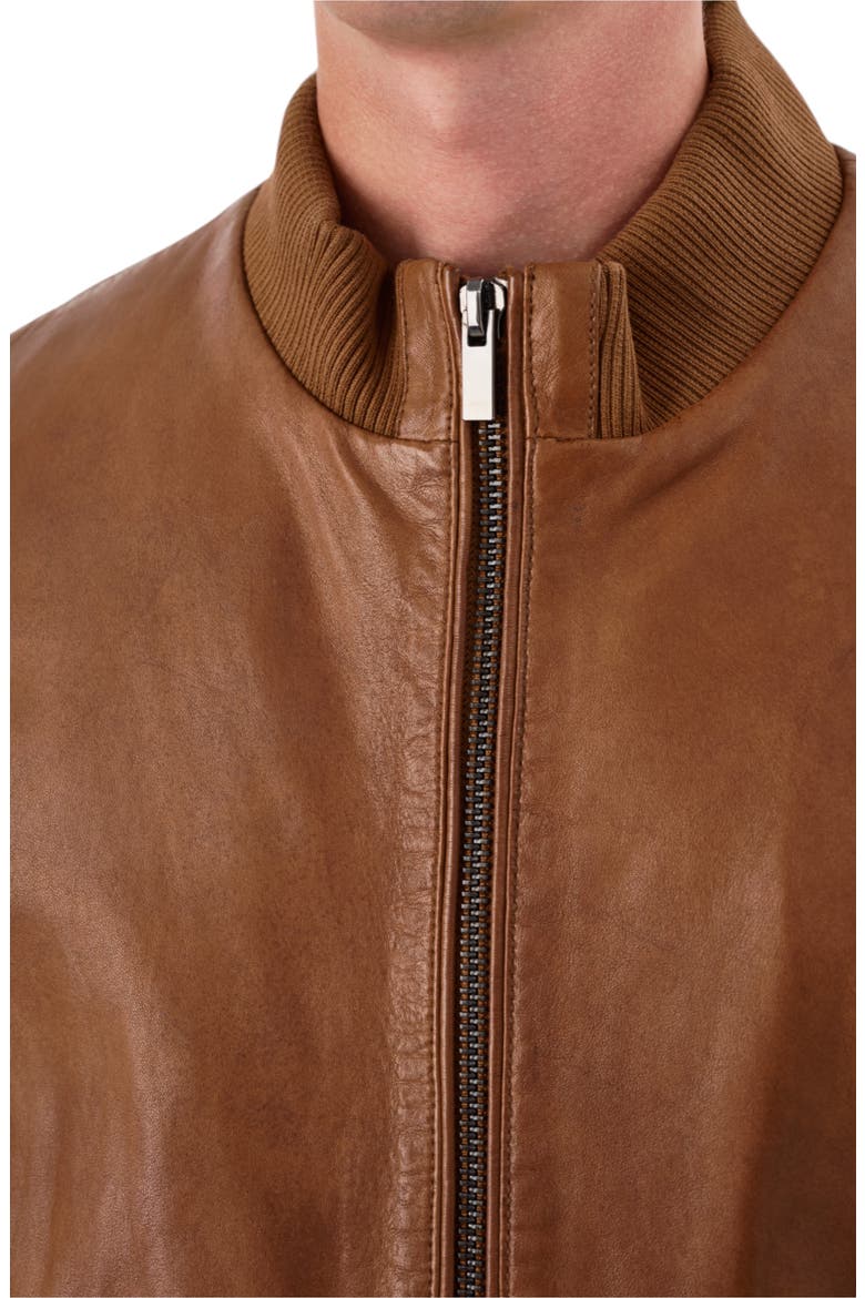 Zip Leather Jacket, Alternate, color, COGNAC