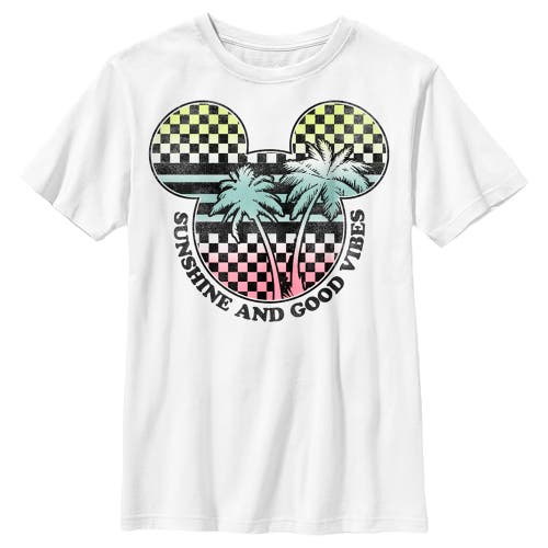 Mickey & Friends Boy's  Checkered Sunshine And Good Vibes  Graphic T-shirt In White