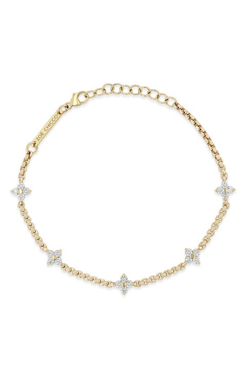 14K Gold Diamond Station Bracelet