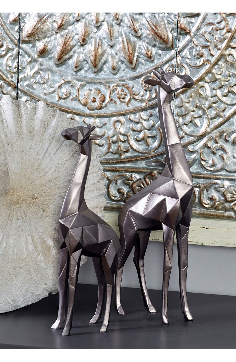 COSMO BY COSMOPOLITAN Large Modern Style Metallic Silver Giraffe Statue - Set of 2, Main, color,