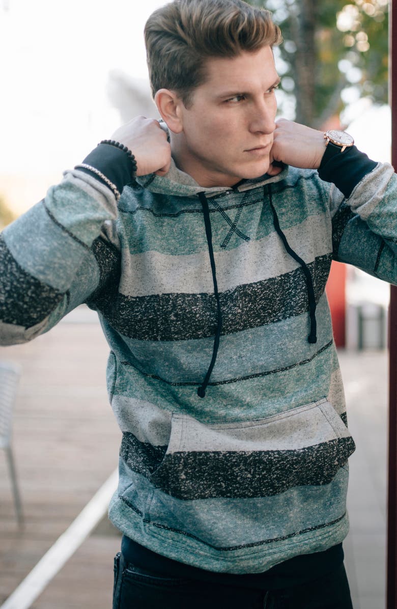 BURNSIDE Fleece Pullover Hoodie, Alternate, color, Light Blue/ Black