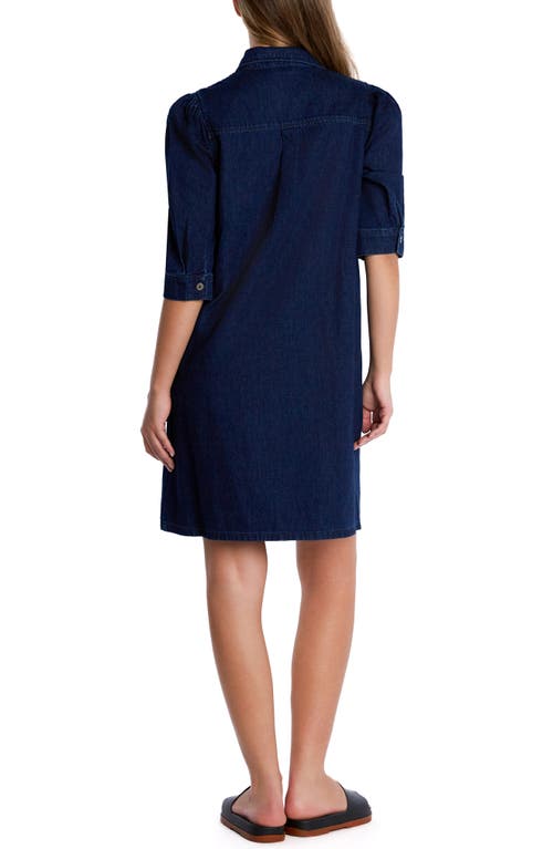 Wash Lab Denim Puff Sleeve Denim Shirtdress In Navy Blue