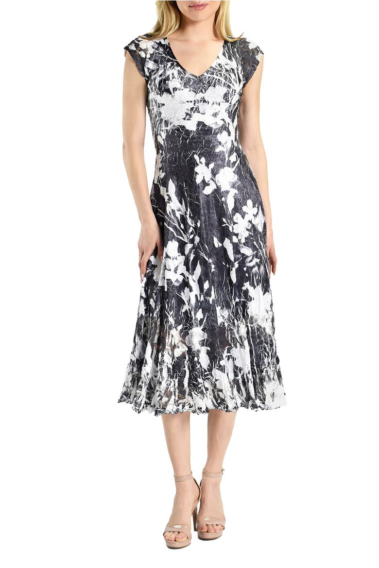 Print Cap Sleeve Dress, Main, color, Ink Vine