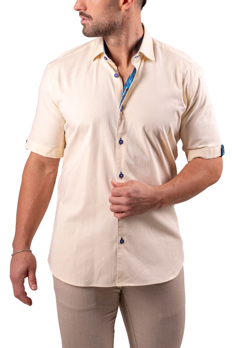 Galileo Resistance0122 Yellow Short Sleeve Cotton Button-Up Shirt, Alternate, color, YELLOW
