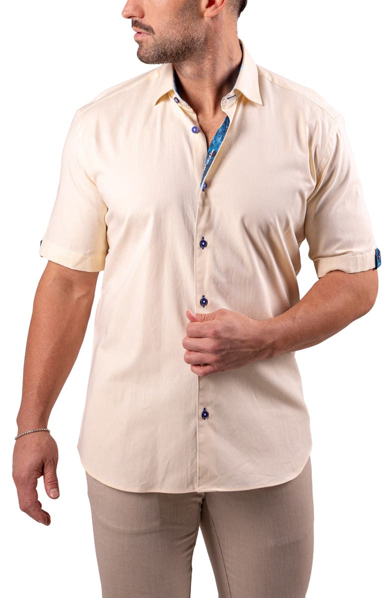Maceoo Galileo Resistance0122 Yellow Short Sleeve Cotton Button-Up Shirt, Alternate, color, Yellow
