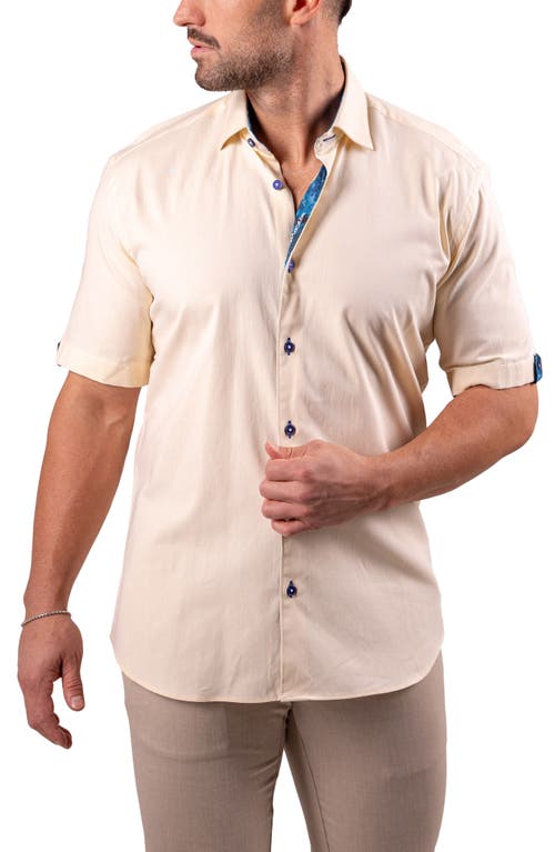 Maceoo Galileo Resistance0122 Yellow Short Sleeve Cotton Button-up Shirt
