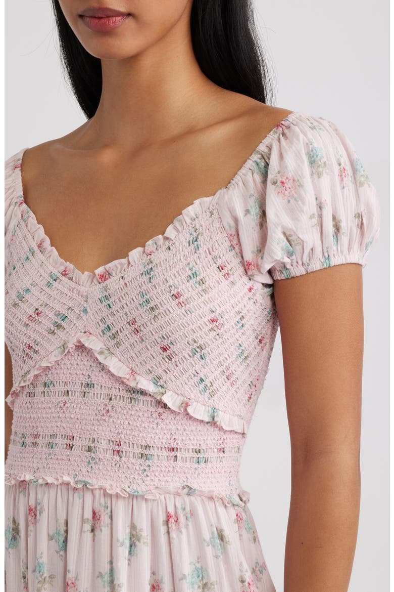 Amandla Floral Smock Bodice Cotton Maxi Dress, Alternate, color, EAU DE ROSE