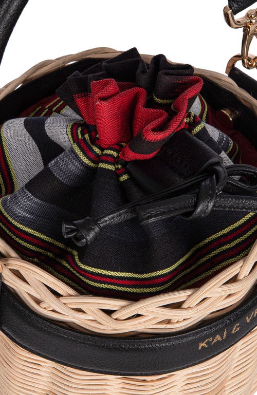 Kai & Vrosi K'ai & Vrosi Leather & Straw Bucket Bag With Drawstring In Black